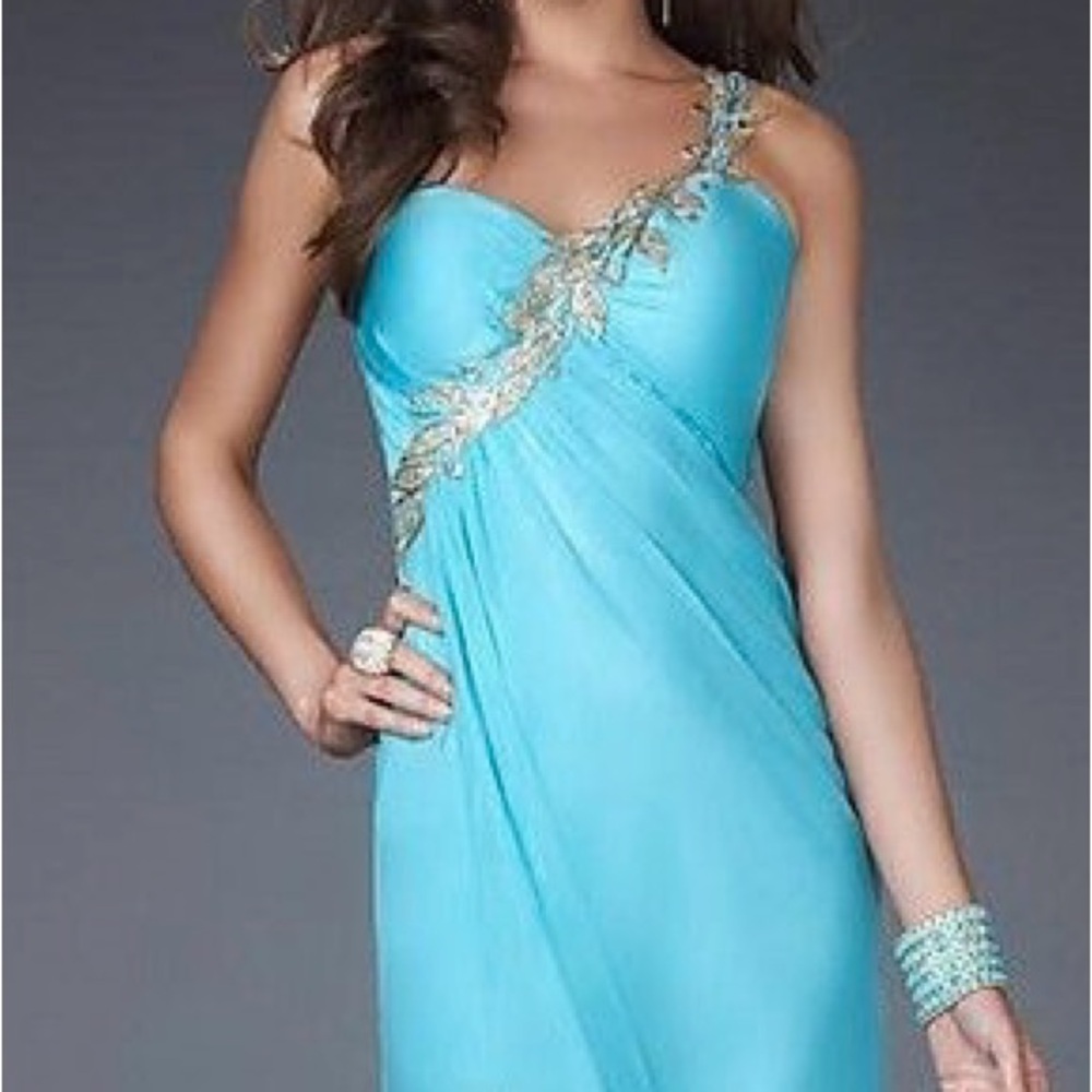 La Femme Turquoise and Gold Greek Goddess Prom Dress 💫🧚